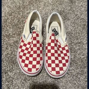 Vans Red and White Checkerboard Slip-On Sneakers